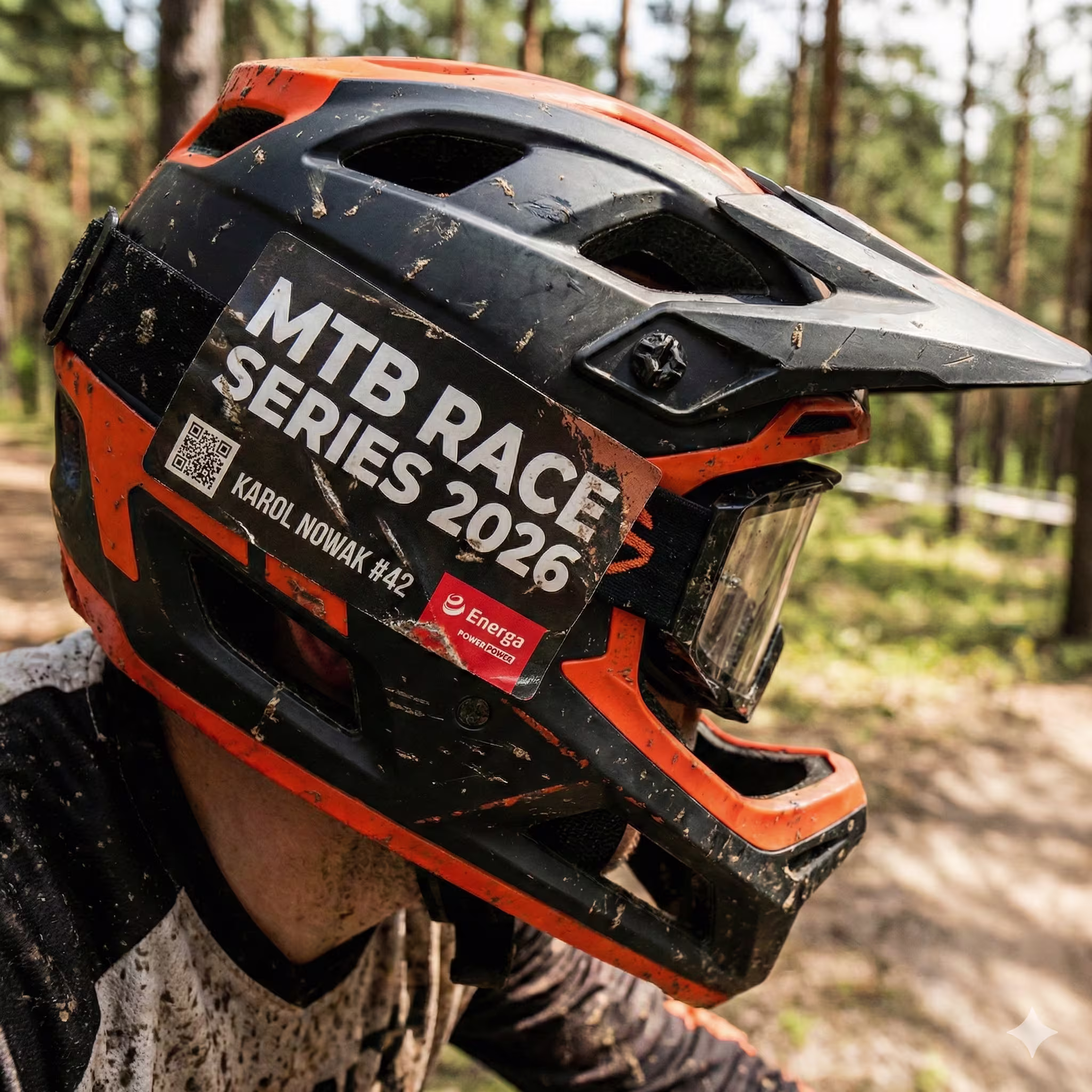 Gemini_Generated_Image_otohixotohixotoh Personalizowana naklejka na kask rowerowy MTB z kodem QR i numerem startowym – odporny druk dla zawodników.