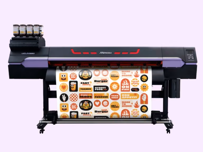 Mimaki UCJV330 drukująca UV — głowica w trakcie przejazdu